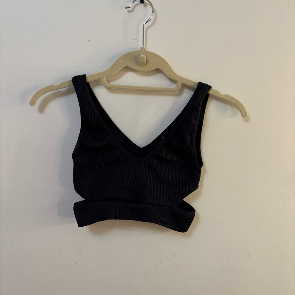 Dynamite Black Ribbed V-Neck Crop Tank